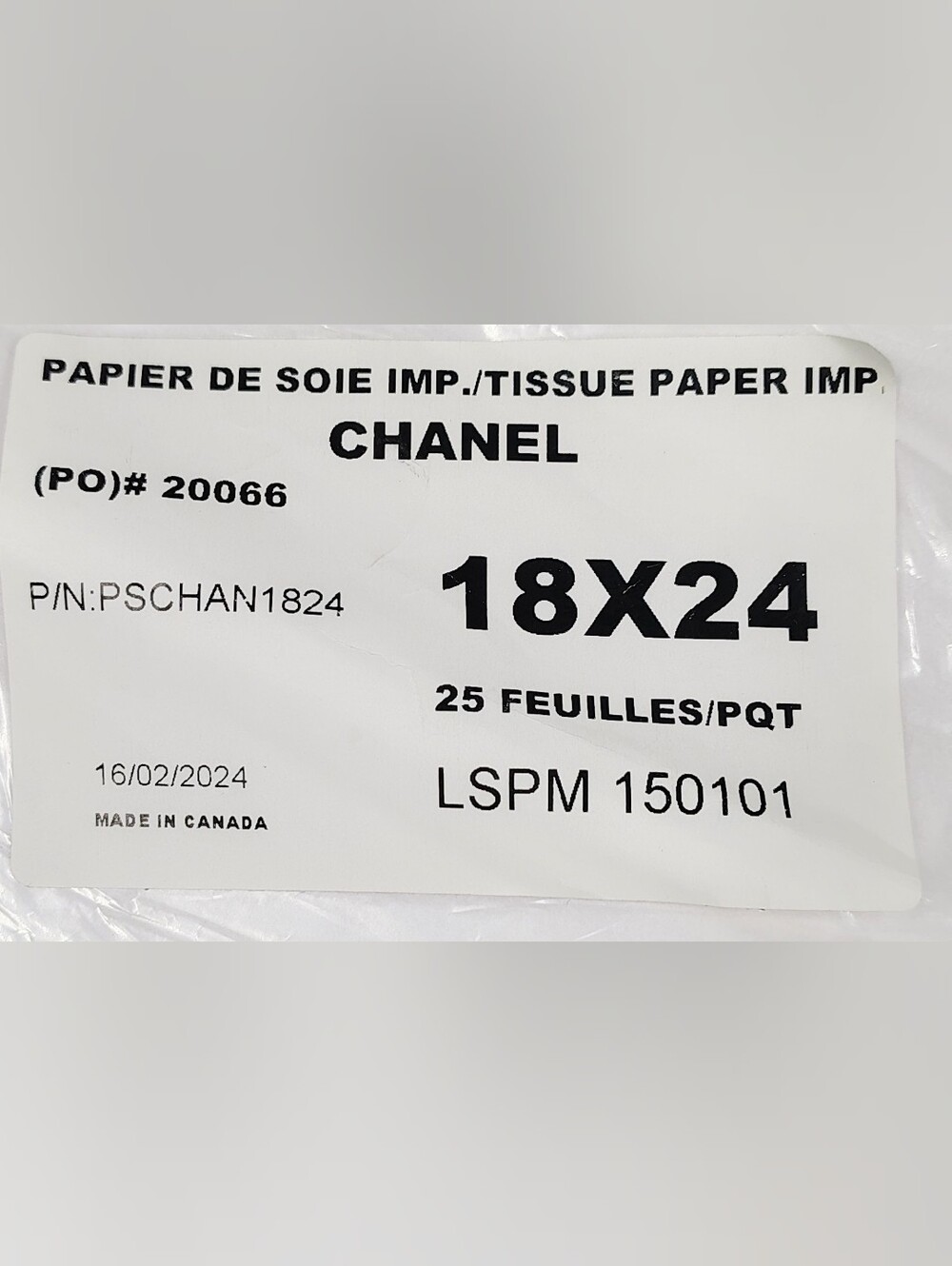 CHANEL White Branded Embossed Tissue Paper Pack 25 Sheets Authentic